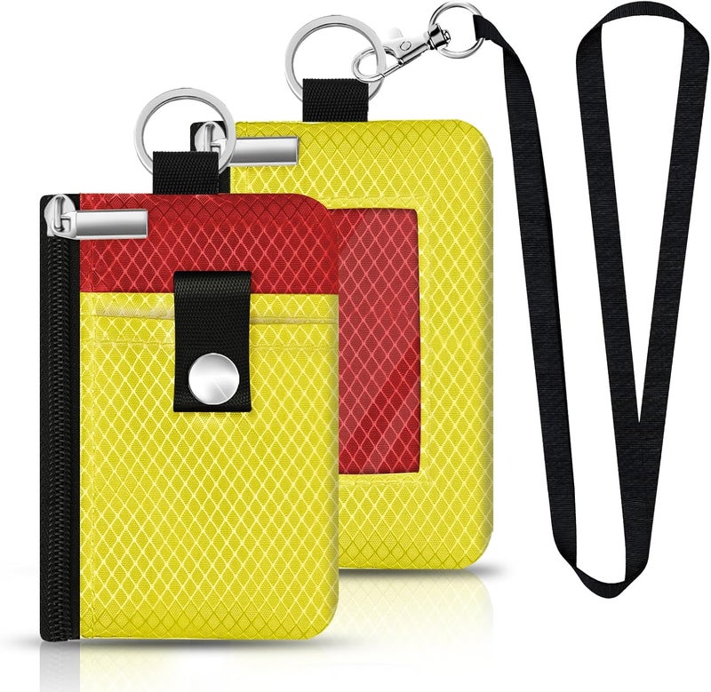 CCUMI Minimalist RFID Blocking Small Wallet with ID Window,WaterResistant Zip Id Case Wallet with Lanyard Keychain for Cards,Cash,Travel,Women,Men (Lemon Yellow/Red) - Image 1